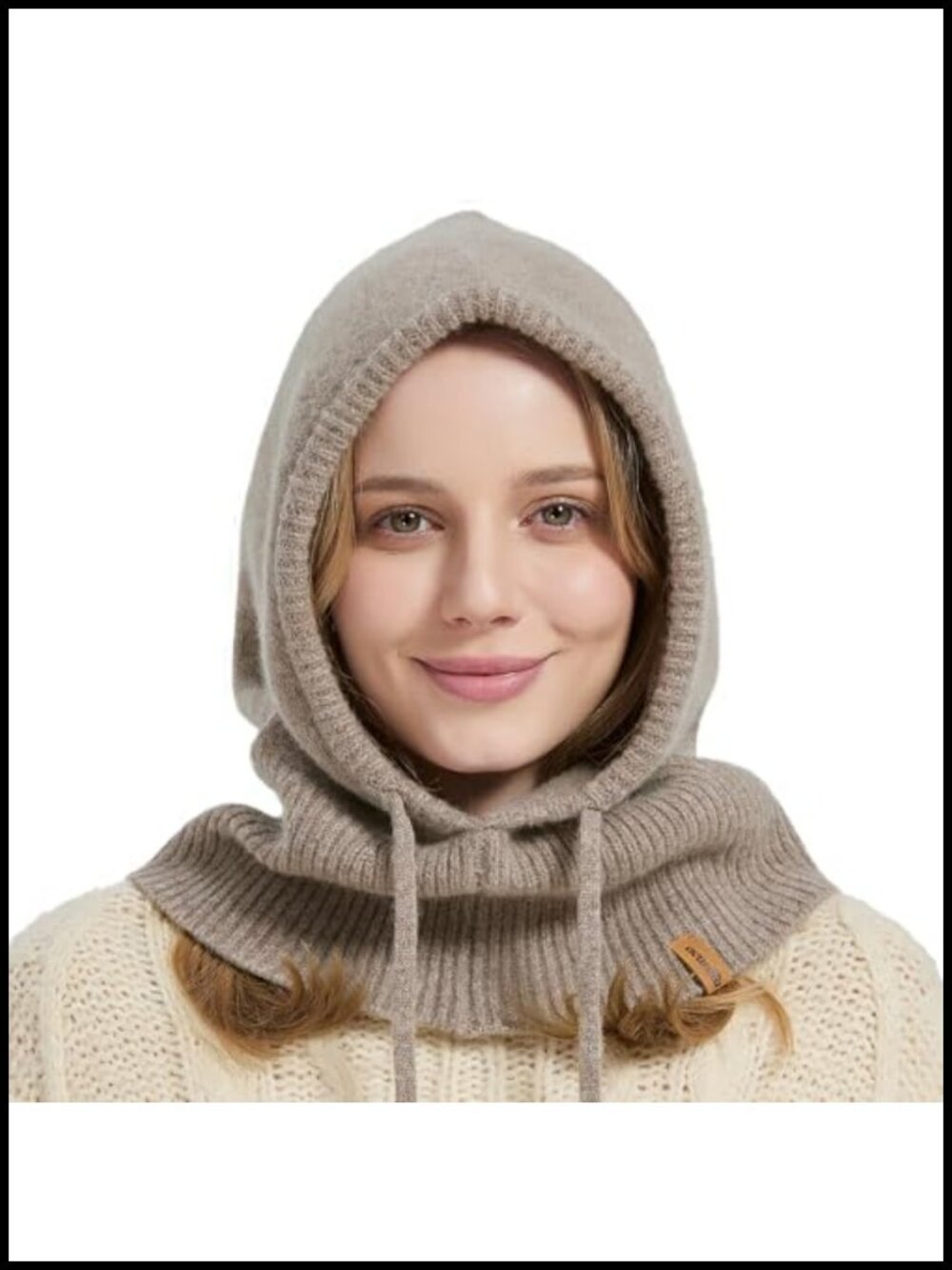 100% Merino Wool Balaclava Knit Hooded Scarf Winter Hat Neck Warmer